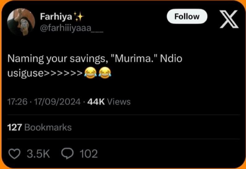 Farhiya farhiiiyaaa follow naming your savings, murima' ndio usiguse 17.26 . 170