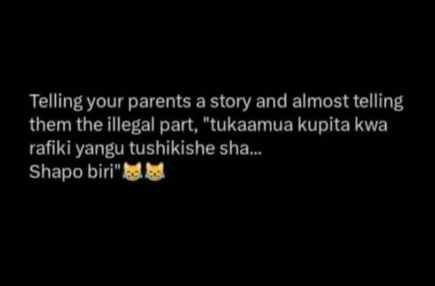 Telling your parents a story and almost telling them the illegal part, 'tukaamua