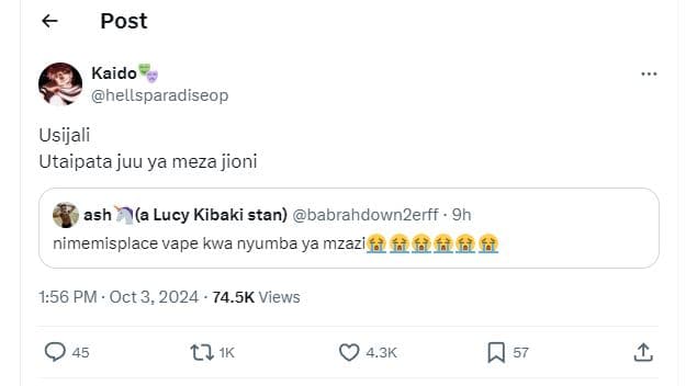 Post kaido hellsparadiseop usijali utaipata juu ya meza jioni ash a lucy kibaki
