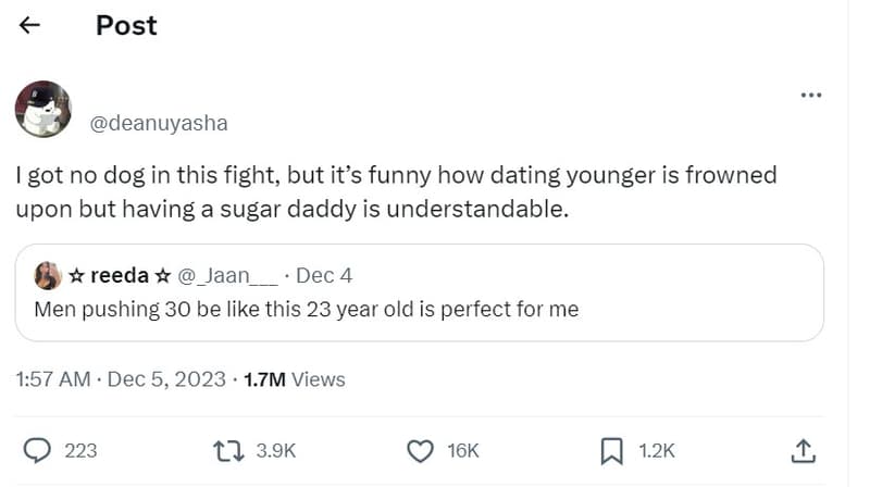 Post deanuyasha got no dog in this fight, but its funny how dating younger is fr