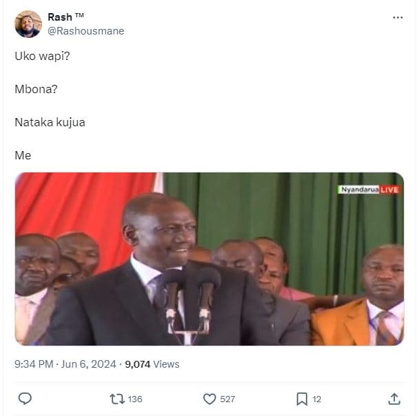 Rash tm rashousmane uko wapi? mbona? nataka kujua me norqorunlive 9.34 pm . jun