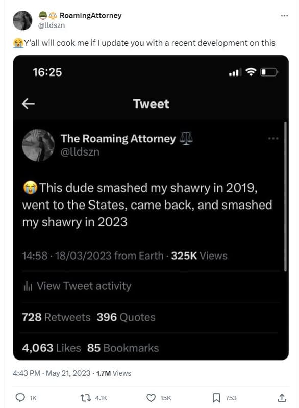 Roamingattorney idszn yall will cook me if update you with a recent development