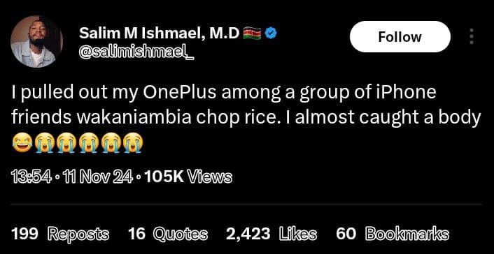 Salim m ishmael, m.d psalfmishmael _ follow 1 pulled out my oneplus among a grou