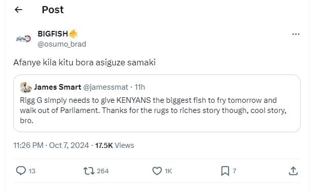 Post bigfish osumo_brad afanye kila kitu bora asiguze samaki james smart jamessm