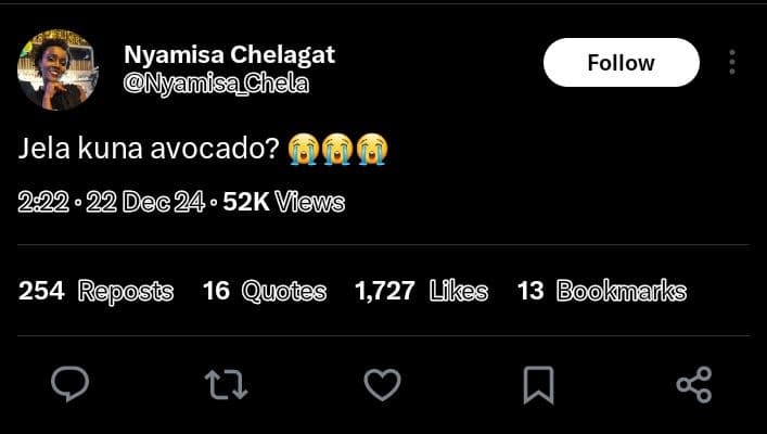 Nyamisa chelagat nyamisachela follow jela kuna avocado? 000 . 22 dec24 52k vews