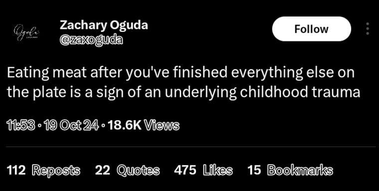 Zachary oguda h7 uda follow eating meat after you've finished everything else on