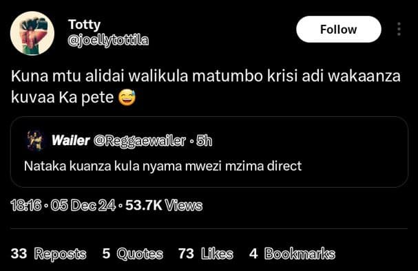 Totty oellyjgoddla follow kuna mtu alidai walikula matumbo krisi adi wakaanza ku