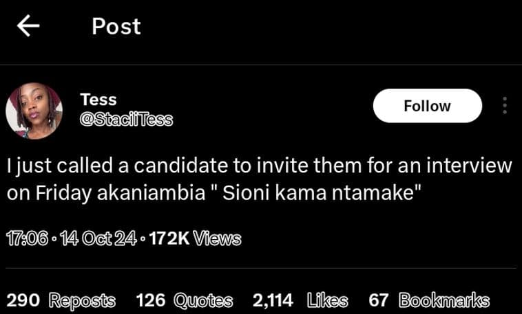 Post tess ciitess follow ijust called a candidate to invite them for an intervie