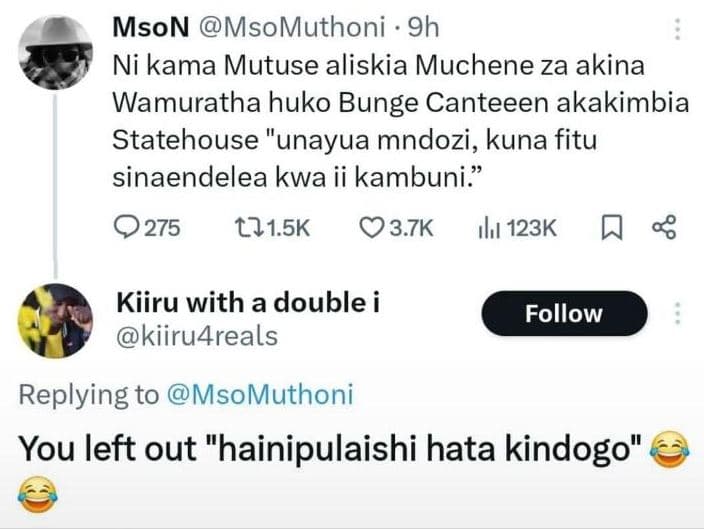 Mson msomuthoni 9h ni kama mutuse aliskia muchene za akina wamuratha huko bunge