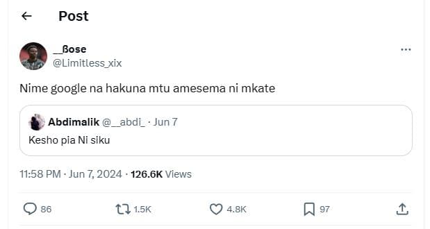 Post bose limitless_xix nime google na hakuna mtu amesema ni mkate abdimalik abd