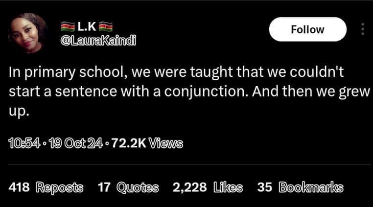 Lk laurakaind follow in primary school, we were taught that we couldn't start a