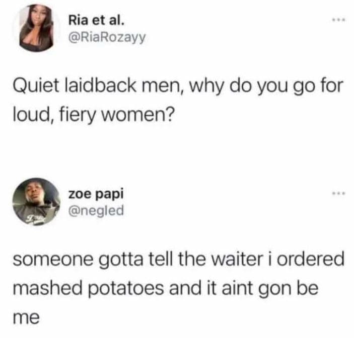 Ria et al. riarozayy quiet laidback men why do you go for loud, fiery women? zoe