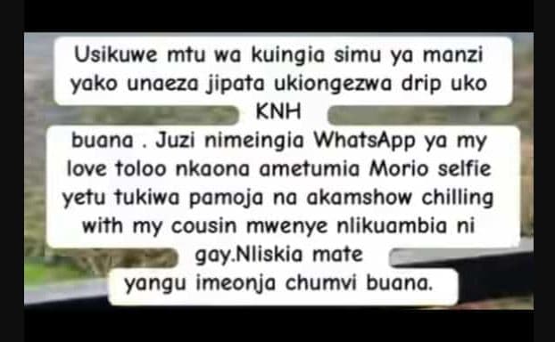 Usikuwe mtu wa kuingia simu ya manzi yako unaeza jipata ukiongezwa drip uko knh