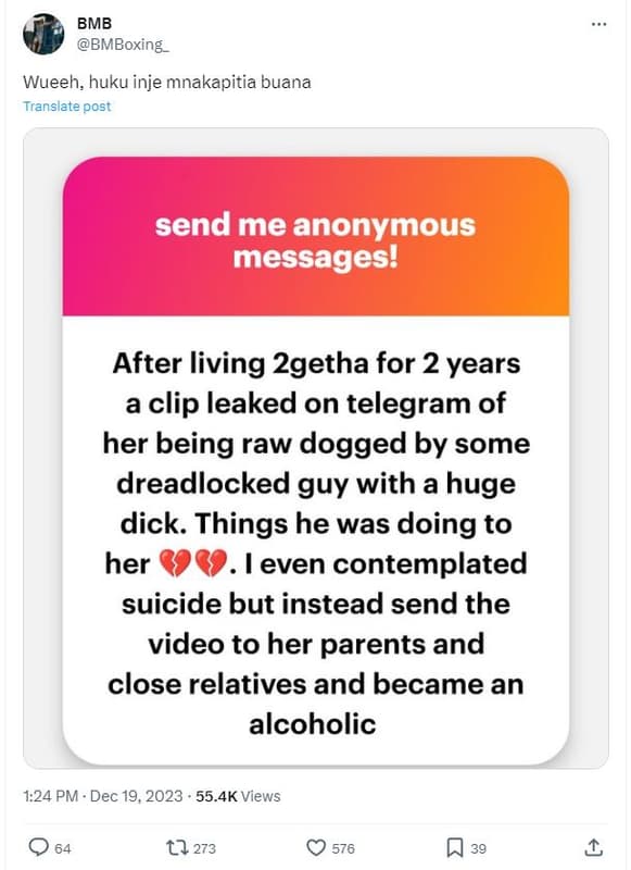 Bmb bmboxing_ wueeh huku inje mnakapitia buana translate post send me anonymous