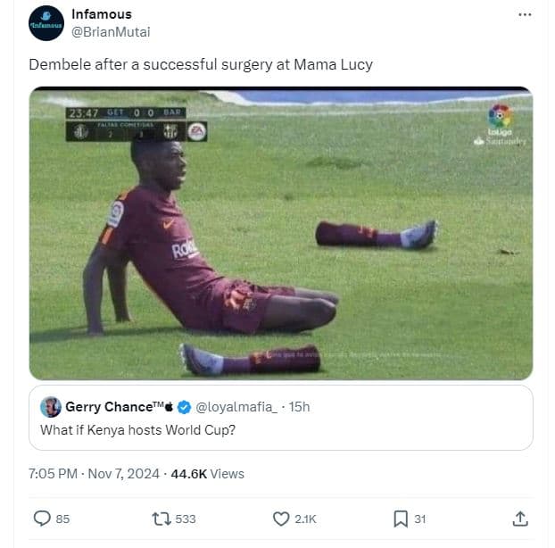 Infamous brianmutai dembele after a successful surgery at mama lucy zs gerry cha