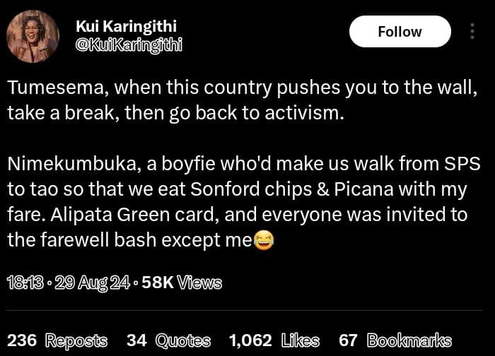 Kui karingithi kuikaringidhi follow tumesema when this country pushes you to the