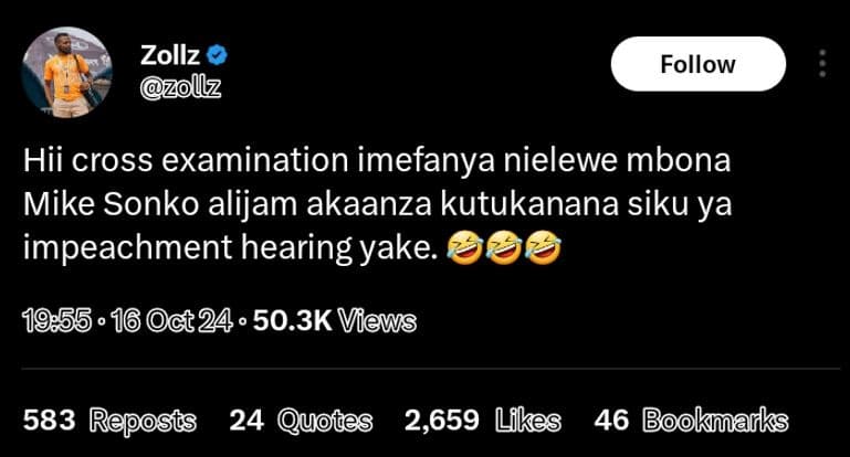 Zollz zollz follow hii cross examination imefanya nielewe mbona mike sonko alija