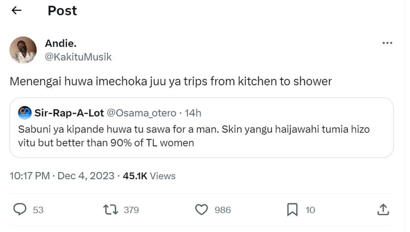 Post andie. kakitumusik menengai huwa imechoka juu ya trips from kitchen to show
