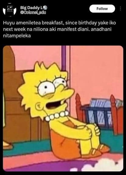 Big daddy l9 colone_adu follow huyu ameniletea breakfast, since birthday yake ik