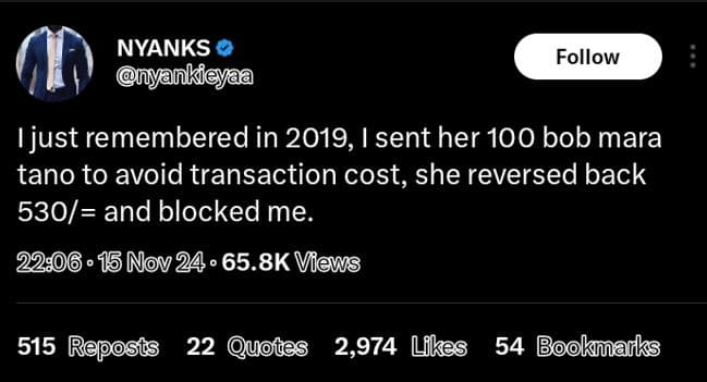 Nyanks jankie follow just remembered in , i sent her 100 bob mara tano to avoid