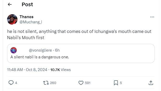 Post thanos muchang he is not silent, anything that comes out of ichungwa's mout