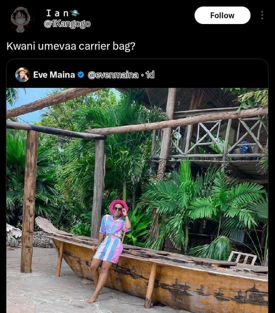Ia n íkangogo follow kwani umevaa carrier bag? eve maina evenmaina 1d