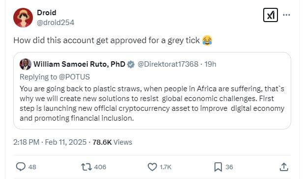 Droid droid254 how did this account get approved for a grey tick william samoei