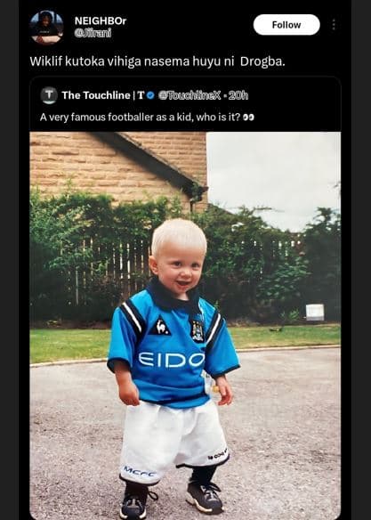 Neighbor uiani follov wiklif kutoka vihiga nasema huyu ni drogba. the touchline