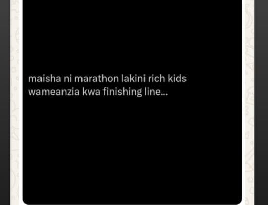 Maisha ni marathon lakini rich kids wameanzia kwa finishing line_