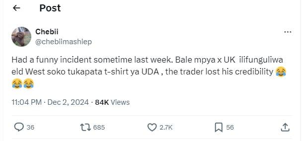 Post chebii chebiimashiep had afunny incident sometime last week. bale mpya x uk