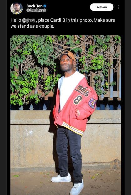 Book ten g8oovang follow hello grok , place cardi b in this photo. make sure we