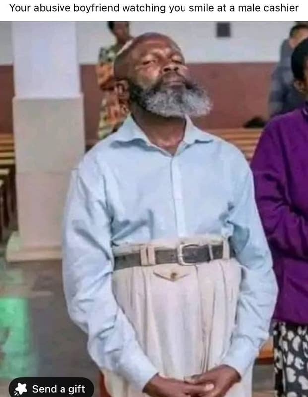 Your abusive boyfriend watching you smile at a male cashier send a gift
