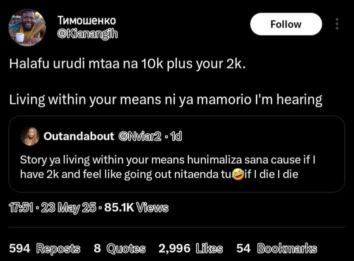 Tvmowehko kianangih follow halafu urudi mtaa na 1ok plus your 2k. living within