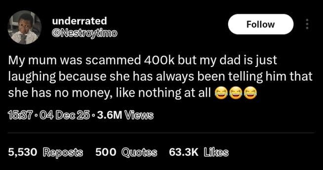 Underrated nestioydmo follow my mum was scammed 4o0k but my dad is just laughing