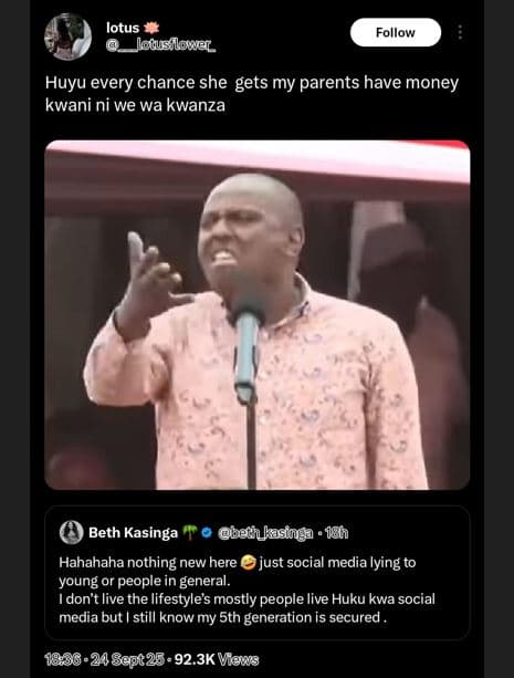 Lotus loqusiloner follow huyu every chance she gets my parents have money kwani