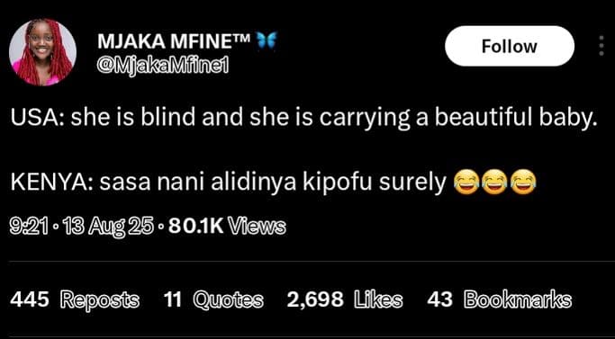 Mjaka mfinetm mjakamfine follow usa she is blind and she is carrying a beautiful