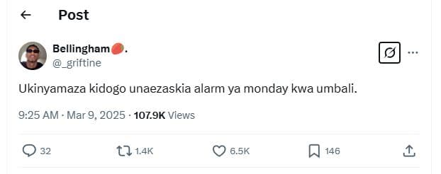 Post bellingham griftine ukinyamaza kidogo unaezaskia alarm ya monday kwa umbali