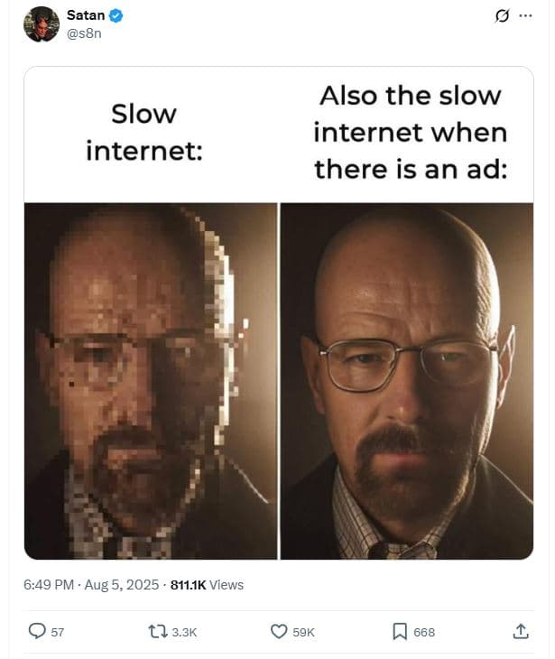 Satan s8n also the slow internet when there is an ad slow internet 6.49 pm aug 5