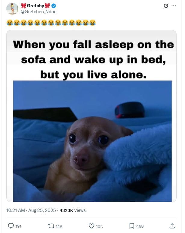 Gretchy gretchen_ndou aaaaa2 when you fall asleep on the sofa and wake up in bed