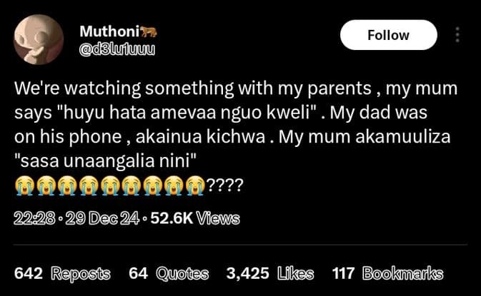 Muthoni dglulyuu follow we're watching something with my parents my mum says huy