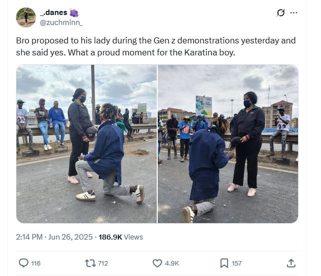 Danes zuchminn bro proposed to his lady during the gen z demonstrations yesterda