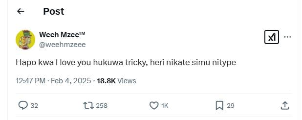 Post weeh mzeetm weehmzeee hapo kwa l love you hukuwa tricky heri nikate simu ni