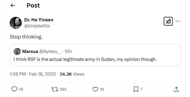 Post dr. ho yinsen kinjeketile stop thinking. marcus ayieko 1oh think rsf is the