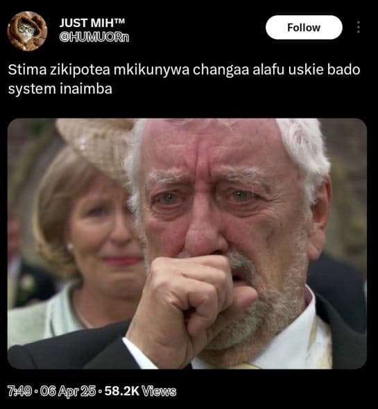 Just mihtm humuorn follow stima zikipotea mkikunywa changaa alafu uskie bado sys