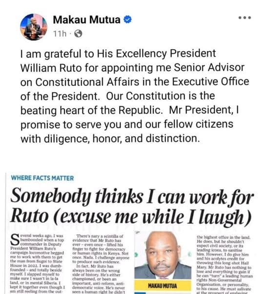 Makau mutua 11h am grateful to his excellency president william ruto for appoint