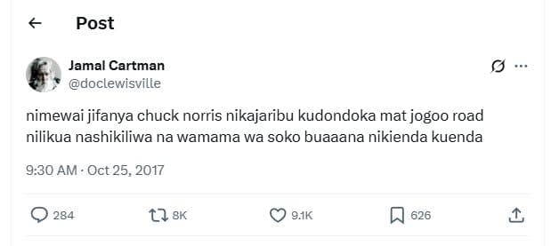 Post jamal cartman doclewisville nimewai jifanya chuck norris nikajaribu kudondo