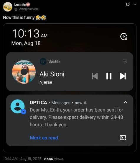 Lennie _wanjiruweru now this is funny 1013 am mon, aug 18 spotify aki sioni njer