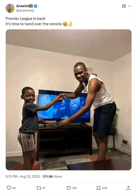 Anselm anselmkjr premier league is back its time to hand over the remote 9.15 pm