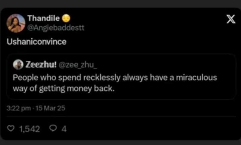 Thandile angiebaddestt ushaniconvince zeezhu! zee_zhu people who spend recklessl