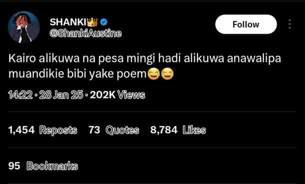 Shankii shankiaustne follow kairo alikuwa na pesa mingi hadi alikuwa anawalipa m